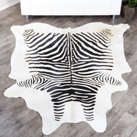 Zebra Print Cow Hide Rug - Black on White