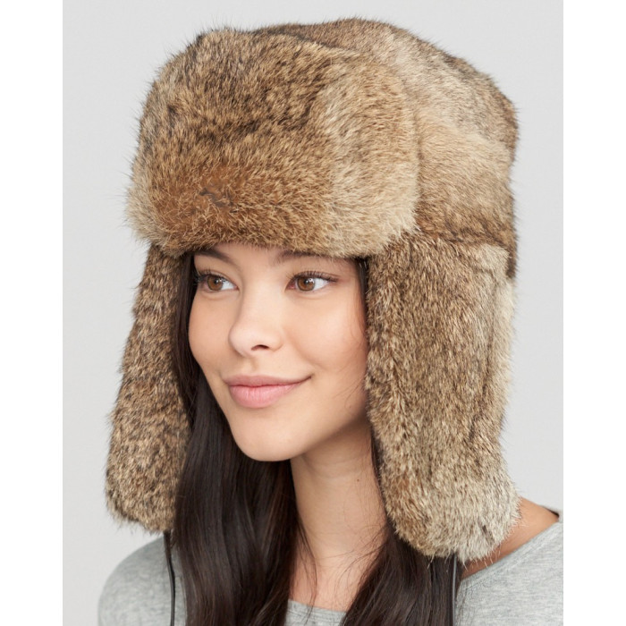 The Ladies Montreal Full Rabbit Fur Trappper Hat in Brown